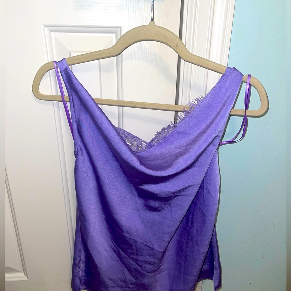Lily Rain Purple Lace Cowl Neck Top